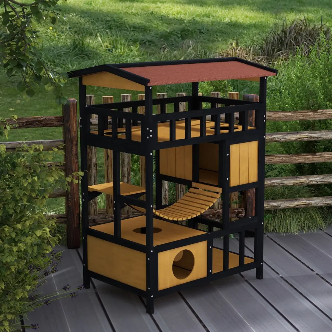 Pawhut Kattenhuis Hout Geel - 2 Katten