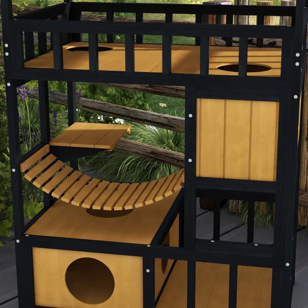 Pawhut Kattenhuis Hout Geel - 2 Katten