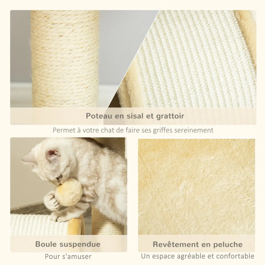 Pawhut Krabpaal Kat Beige - 35,5x37x46cm