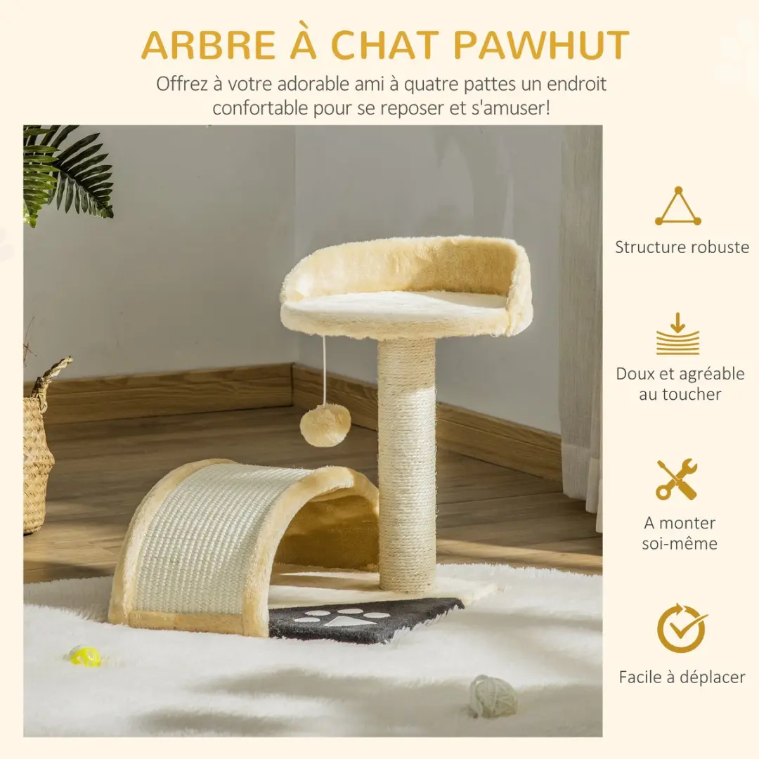 Pawhut Krabpaal Kat Beige - 35,5x37x46cm
