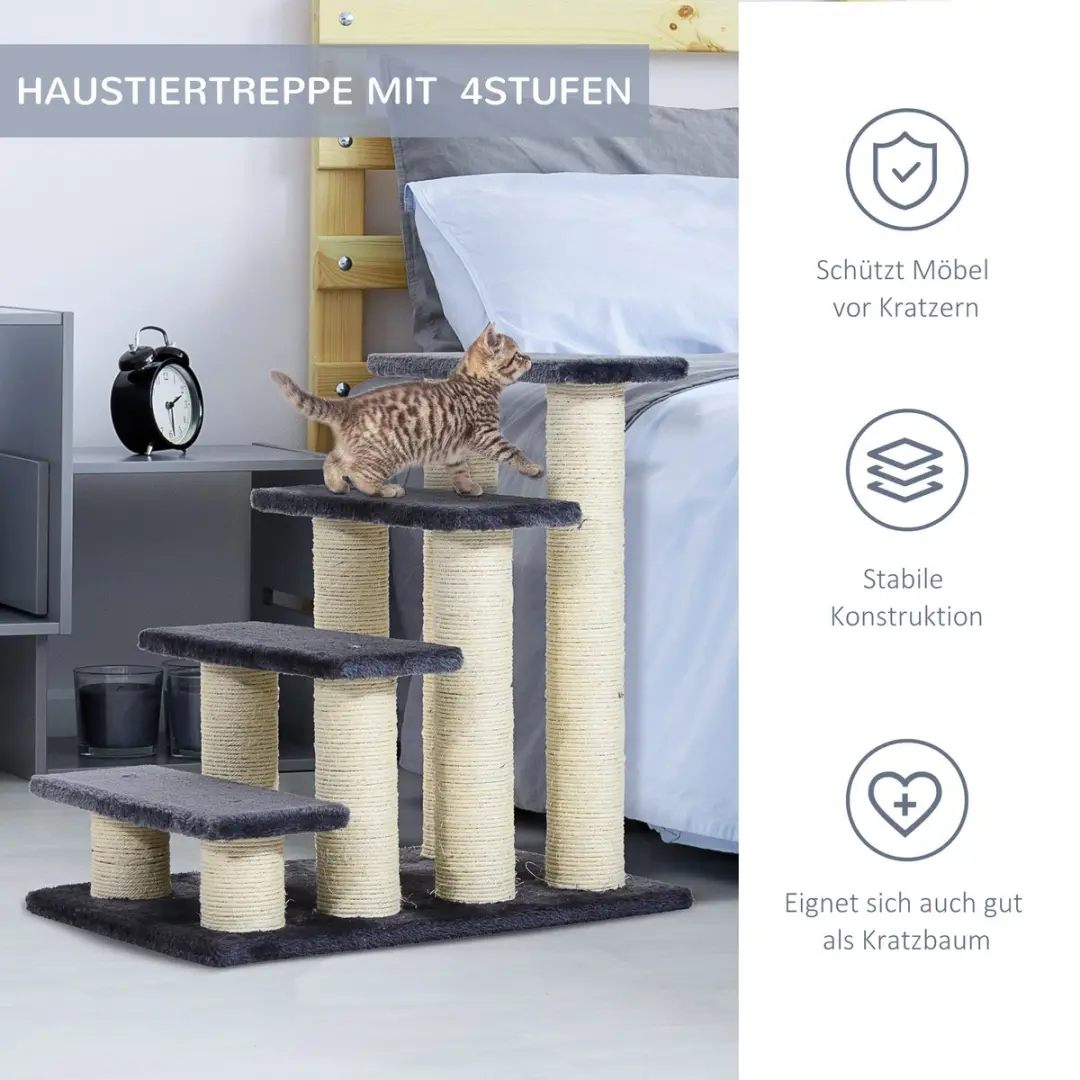 Pawhut Dierentrap 4 Treden - 4 Ligplekken - Grijs