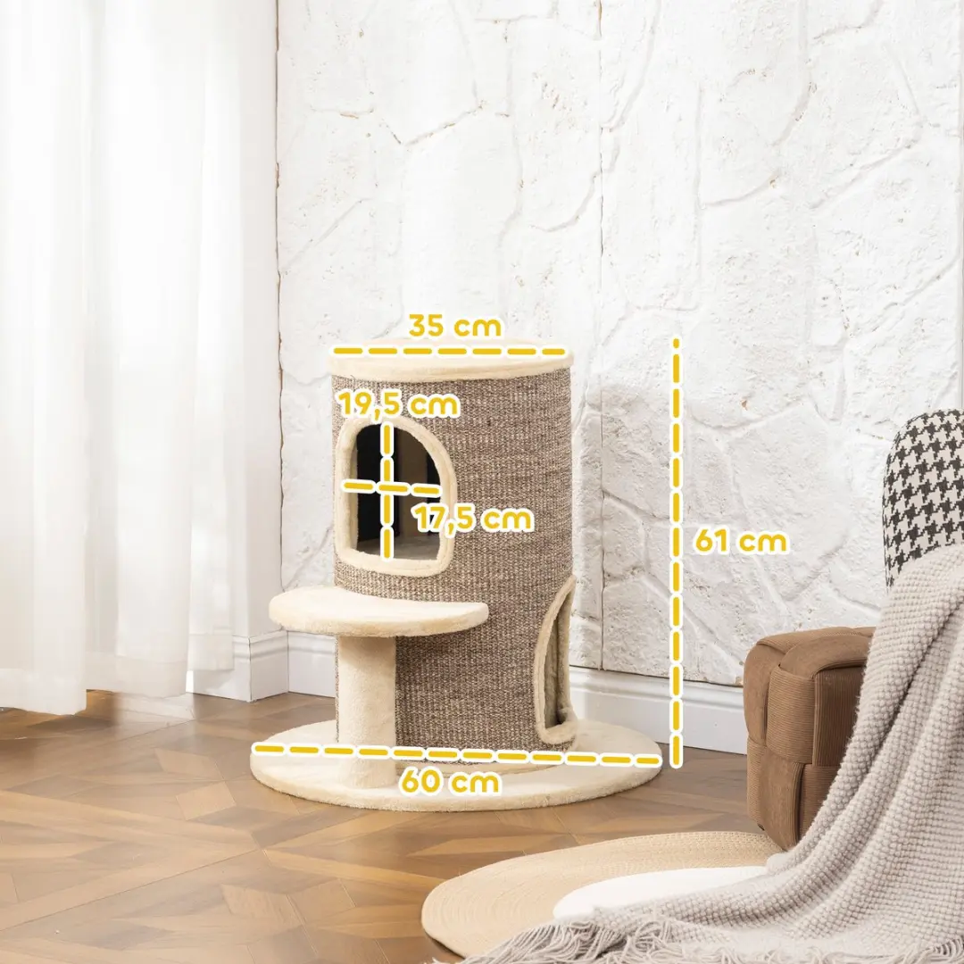 Pawhut Kattentoren Beige/Bruin 60x60x61cm - 2 Ligplekken
