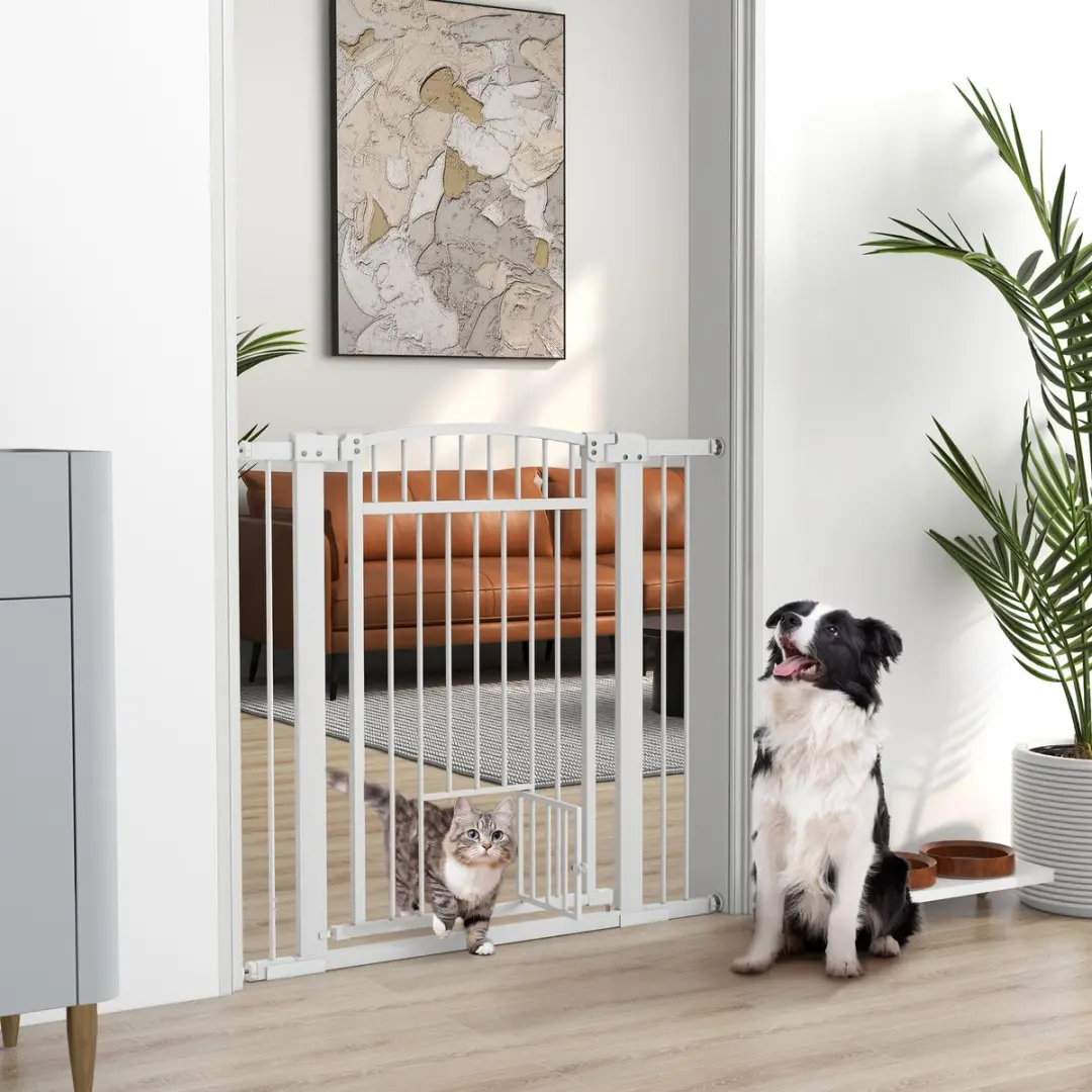 Pawhut Acier Huisdierbarrière 104x5x77cm - Wit