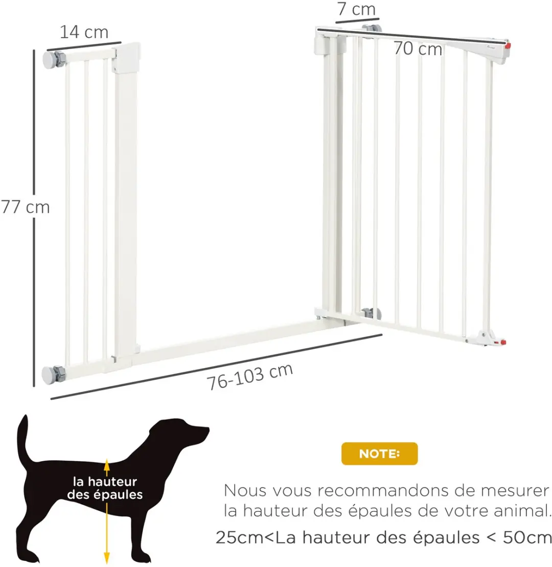 Pawhut Huisdierpoort 103x4.2x77cm - Wit