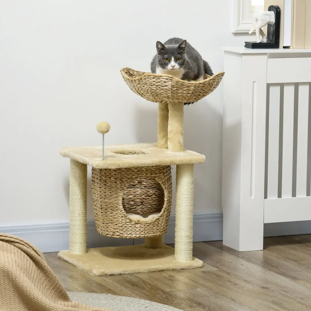Pawhut Kattenkrabpaal 74cm - 2 Niveaus - 3 Ligplekken - Beige