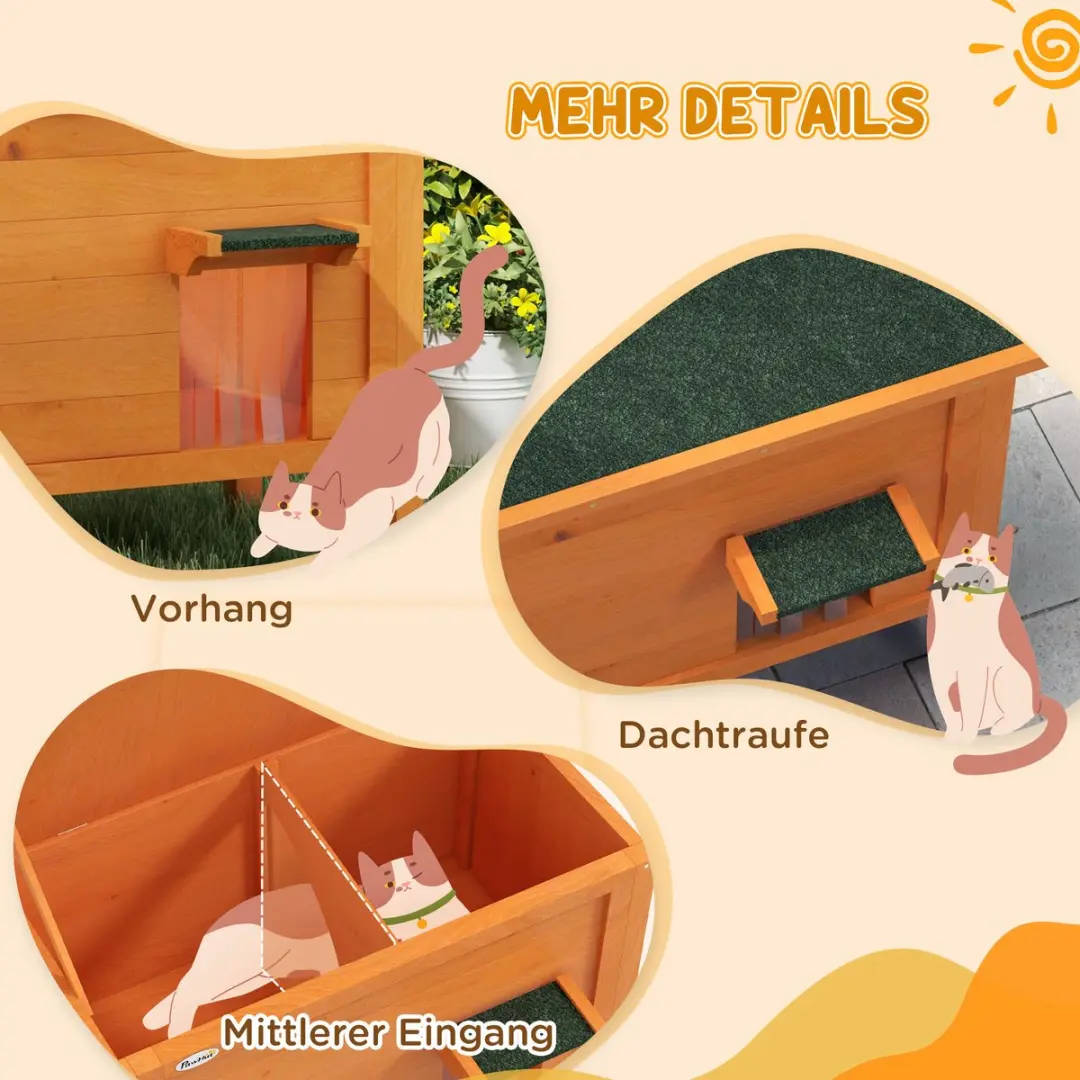 Pawhut Geïsoleerd Kattenhuis - Hout - Oranje