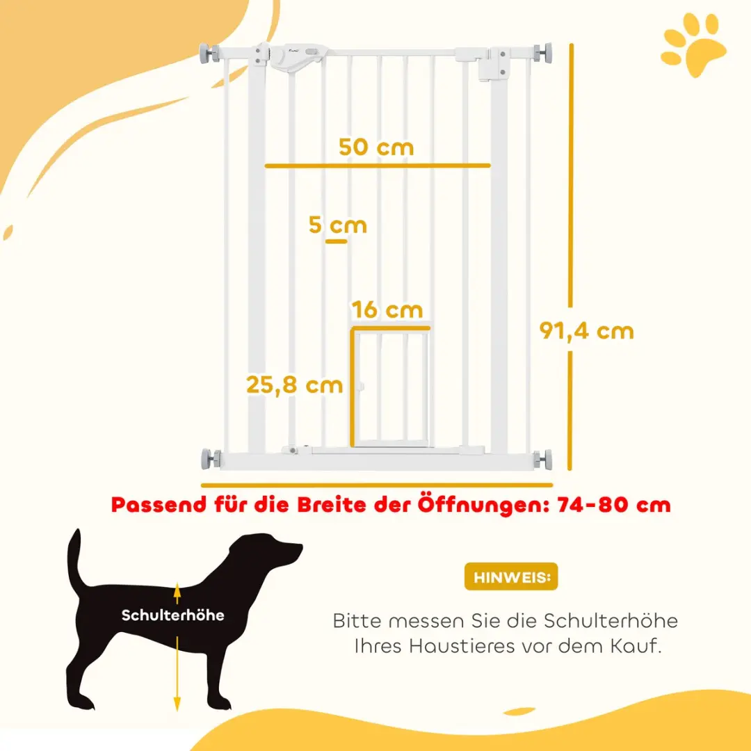 Pawhut Honden Deurhekje 74-80cm - Treppenschutz - Wit - afbeelding 6 van 6