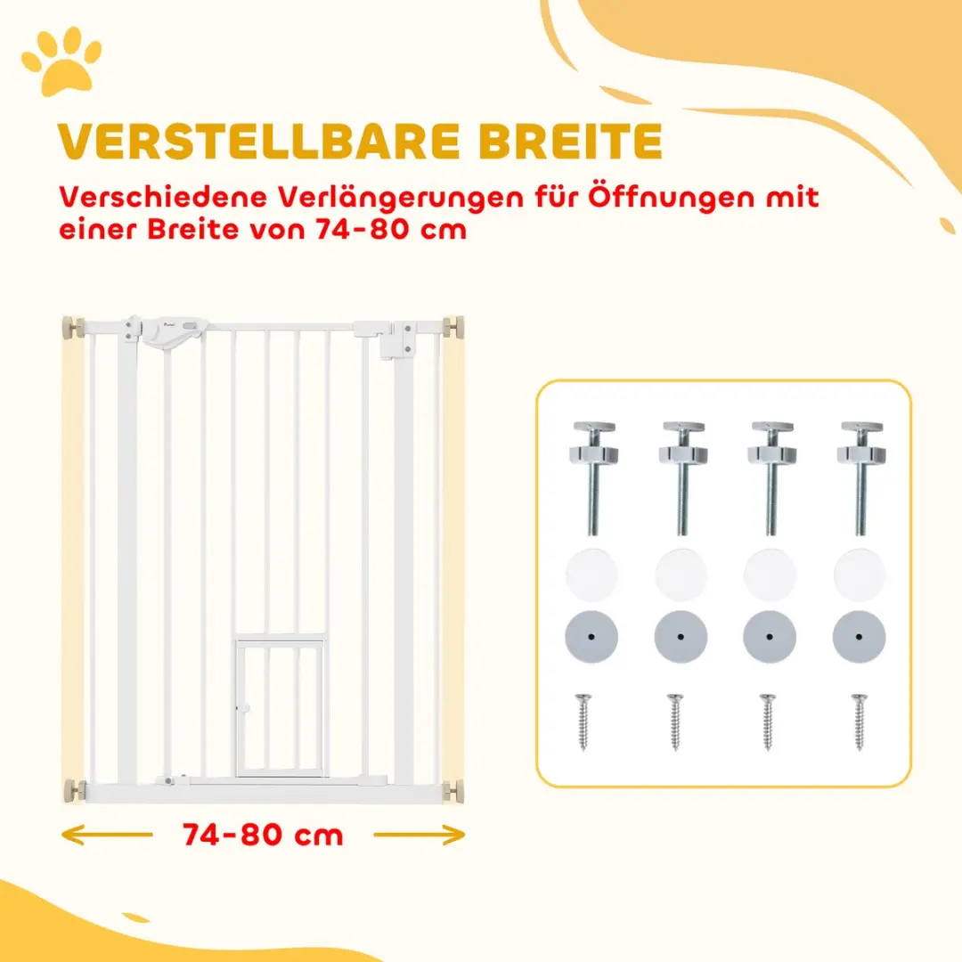 Pawhut Honden Deurhekje 74-80cm - Treppenschutz - Wit