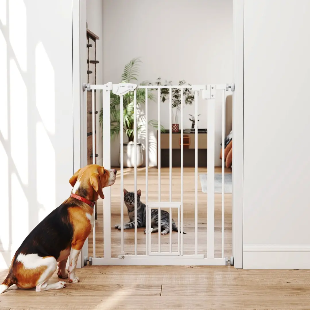 Pawhut Honden Deurhekje 74-80cm - Treppenschutz - Wit