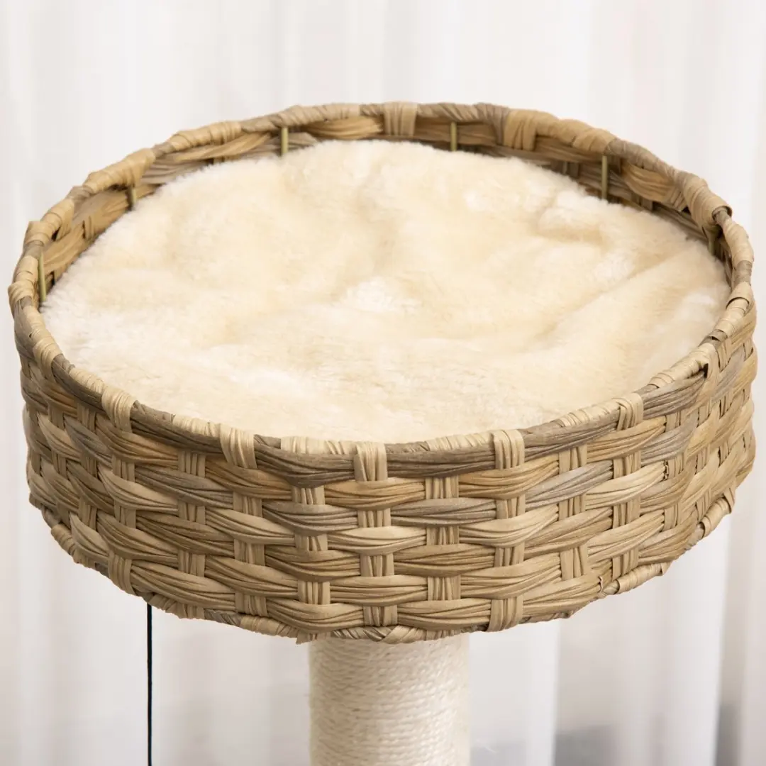 Pawhut Krabpaal met Kattengrot 95cm - 2 Niveaus - Ø8.3cm - Bunt