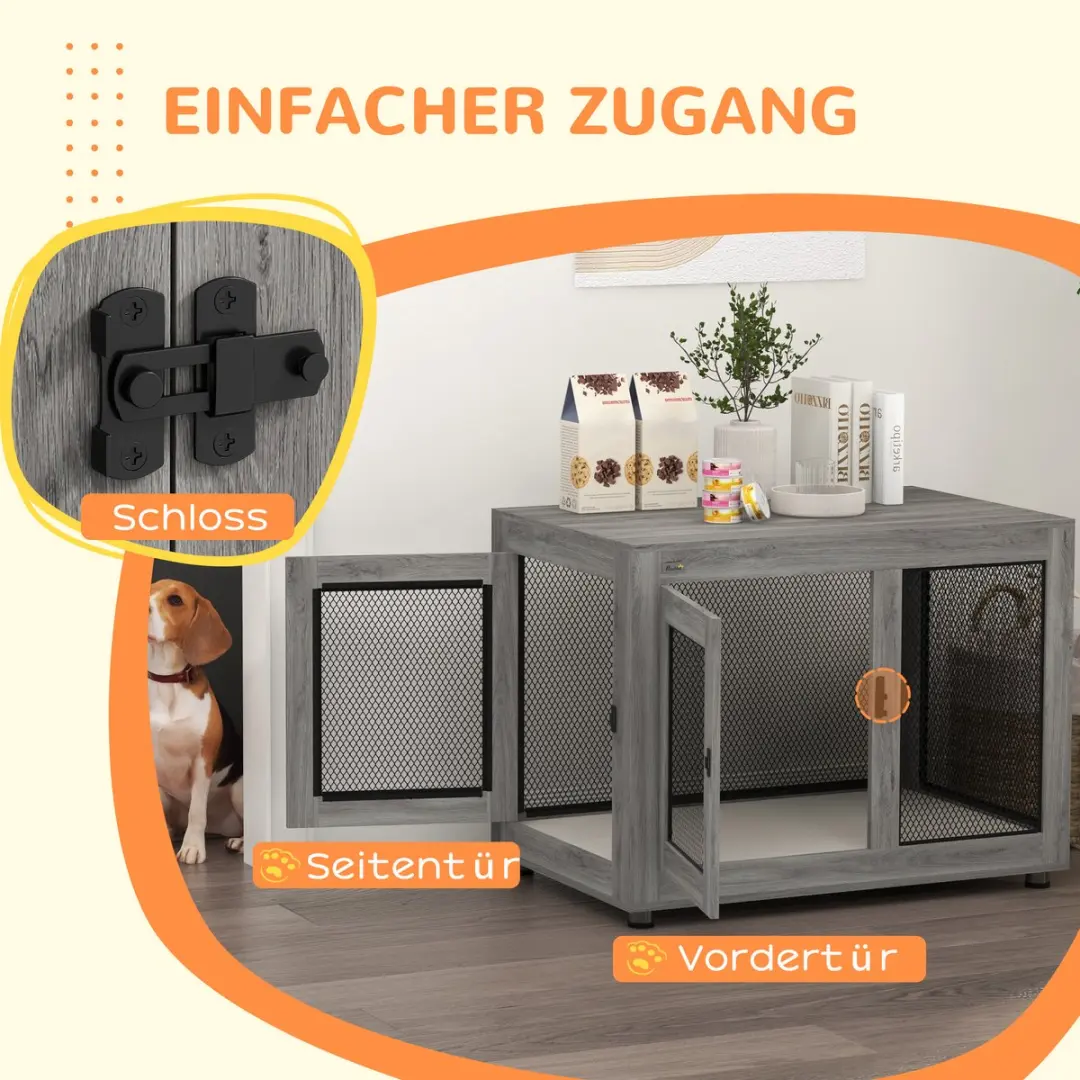 Pawhut Hondenbox met 2 Deuren - 94x60x71,5cm - 30 kg - Grijs