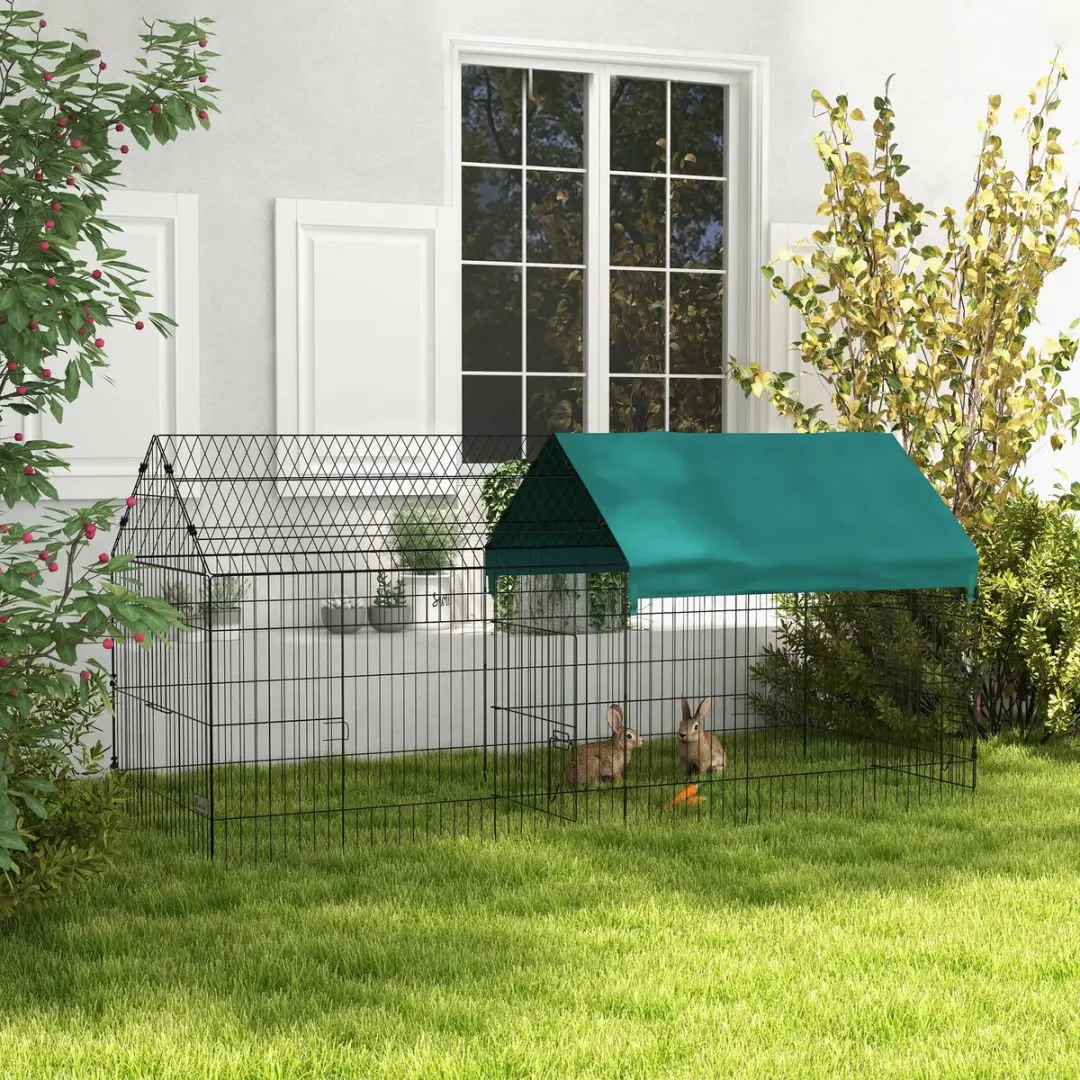 Pawhut Kleintiergehege 220x85x103cm - 4 Deuren - Groen