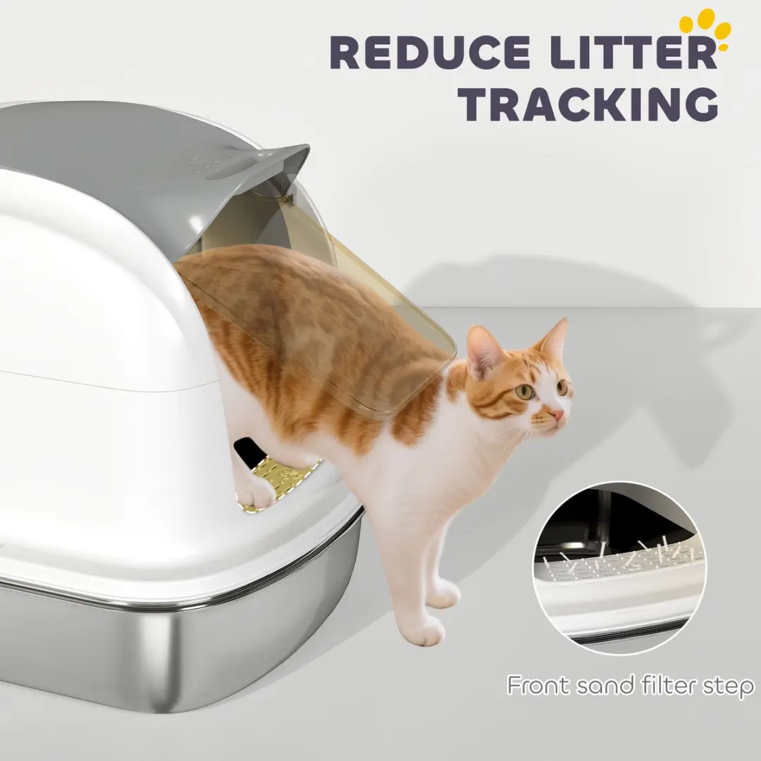 Pawhut Roestvrijstalen Kattenbak 52L - Wit
