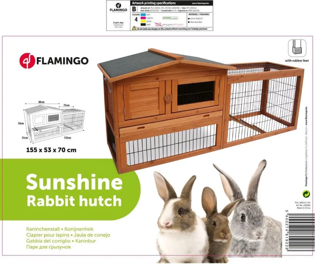 Flamingo Konijnenhok Sunshine Classic - 150x53x69cm