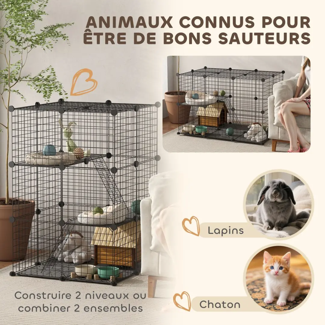 Pawhut Kooi voor kleine dieren 70x70x105cm - Zwart