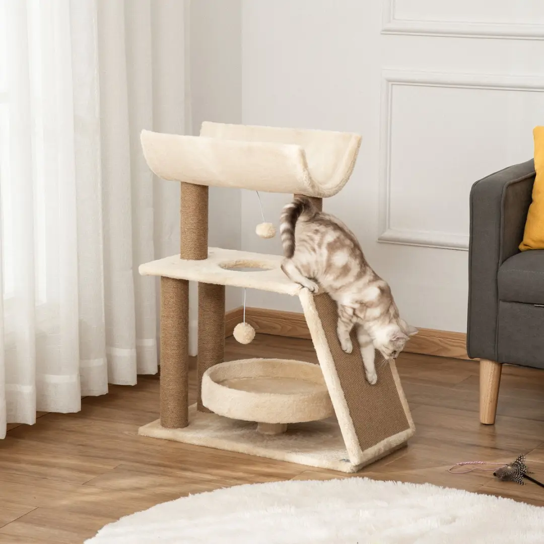 Pawhut Krabpaal Lichtbruin 60x30x76cm - 3 Niveaus
