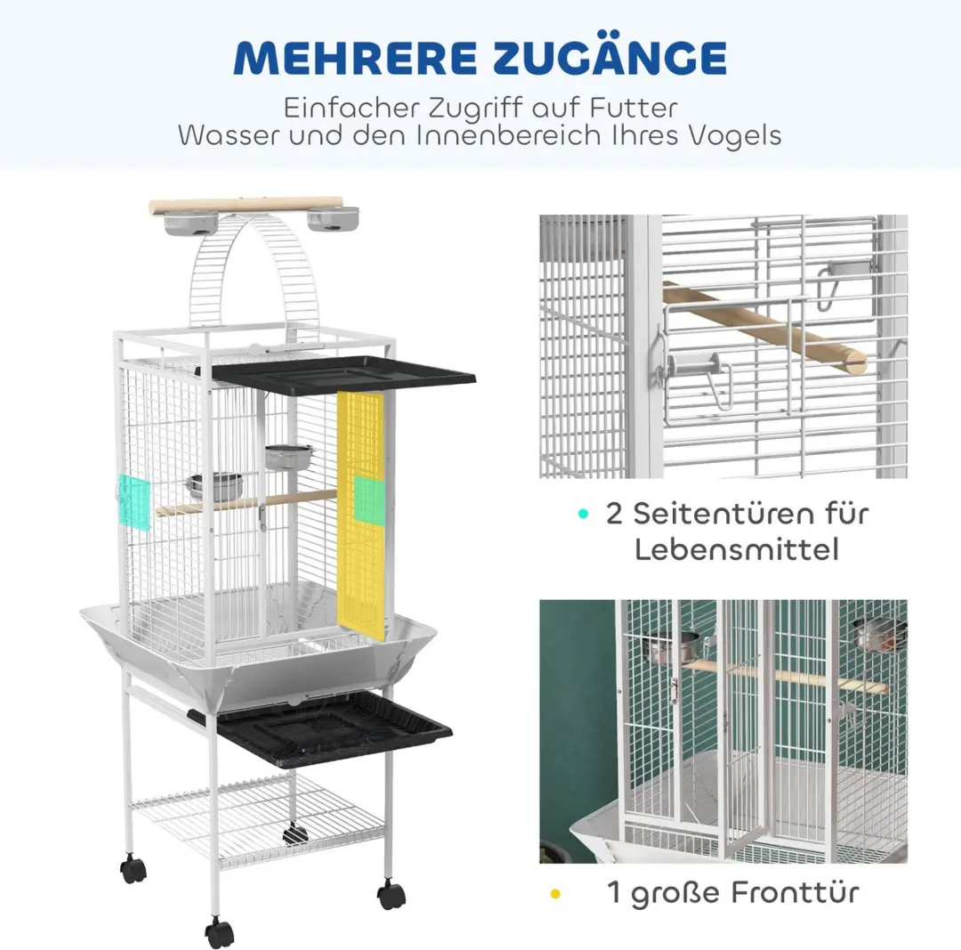 Pawhut Staande Papegaaienkooi Wit - 62,5x62,5x156cm