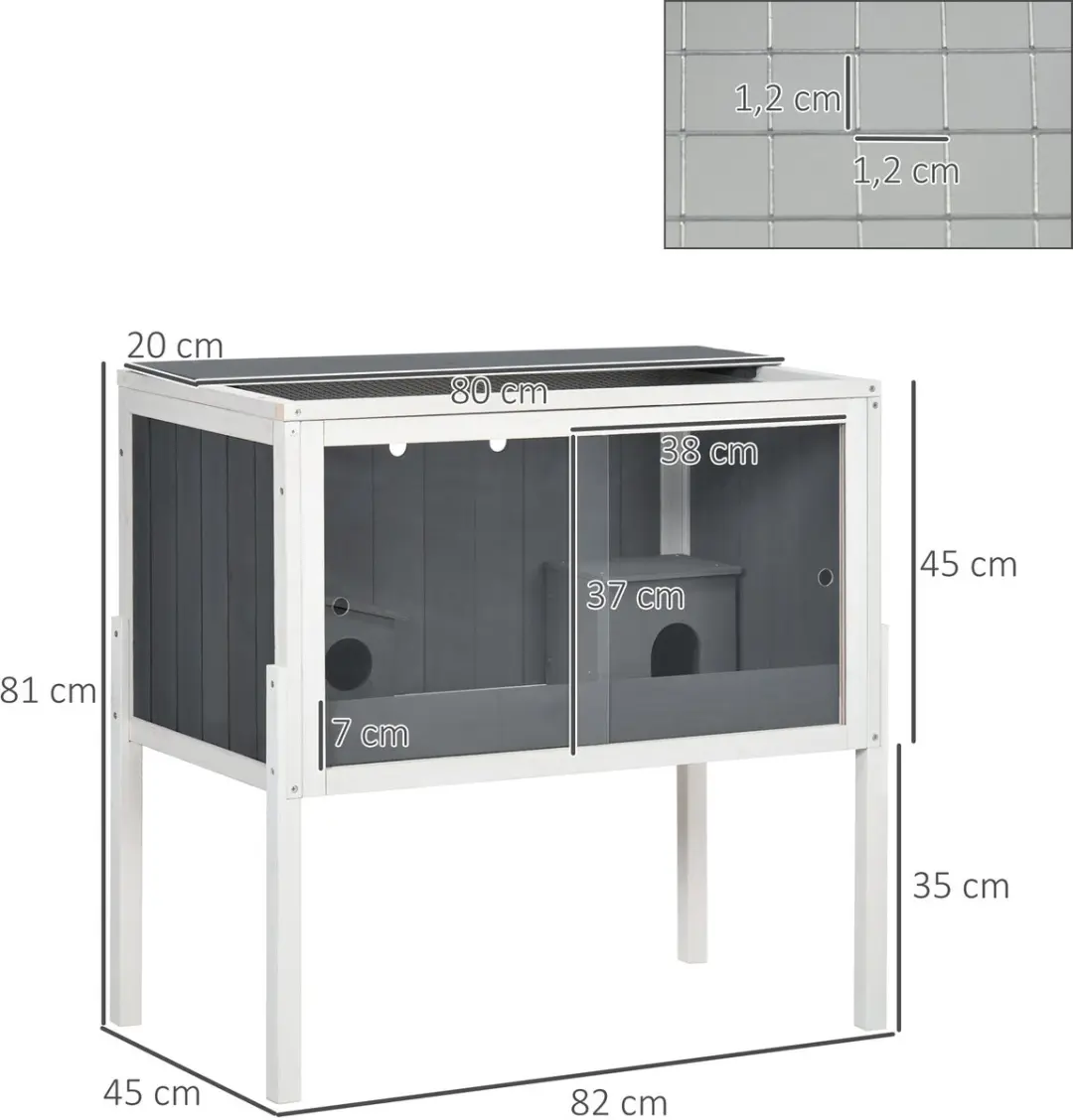 Pawhut Hamsterkooi 82x45x81cm - Donkergrijs - met 2 hutten