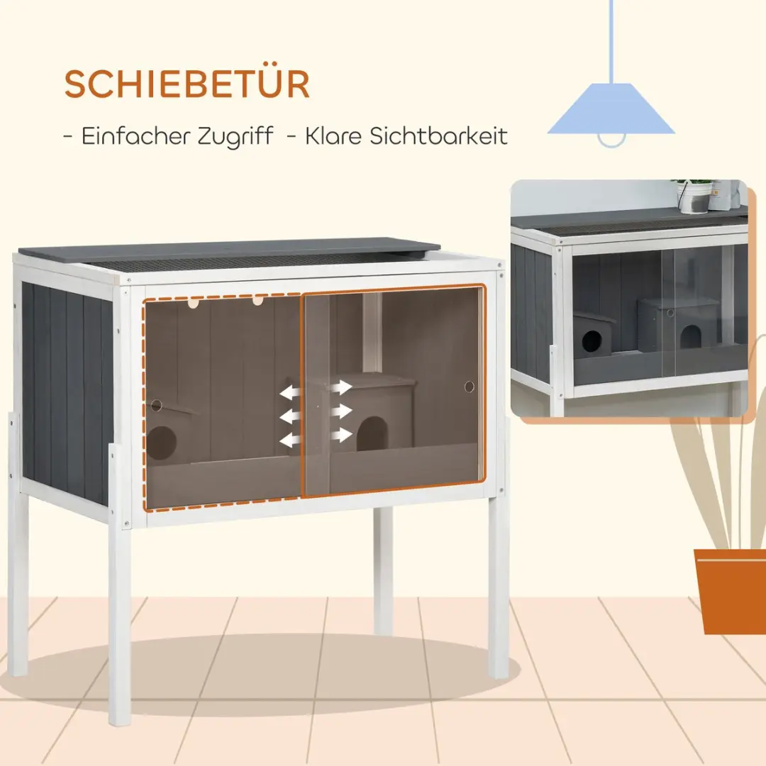 Pawhut Hamsterkooi 82x45x81cm - Donkergrijs - met 2 hutten - afbeelding 6 van 6