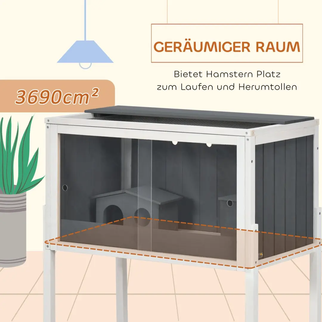 Pawhut Hamsterkooi 82x45x81cm - Donkergrijs - met 2 hutten