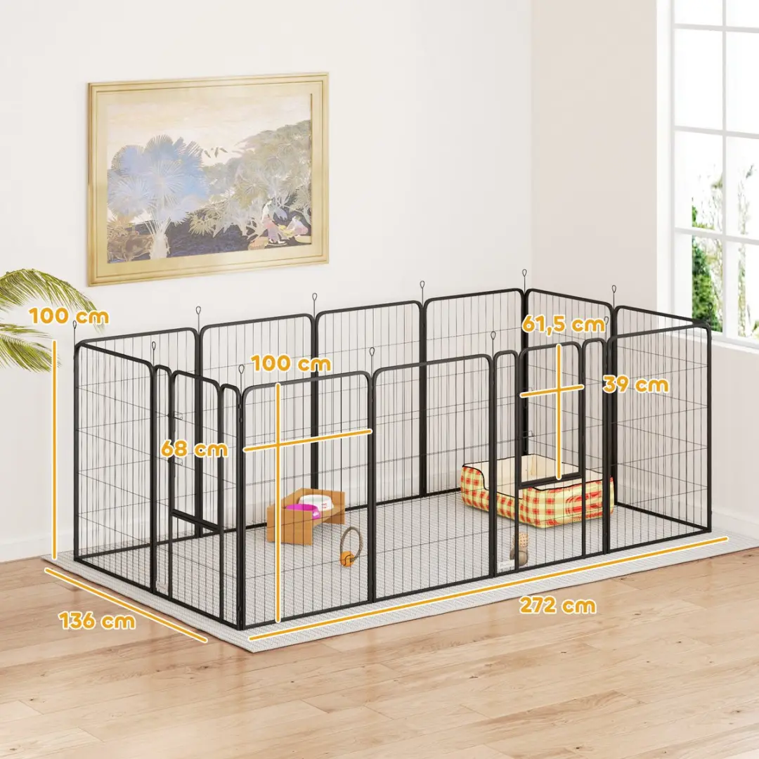 Pawhut Welpenuitloop 100cm - 12x68x100cm - inkl. deur & schutzeil - Zwart