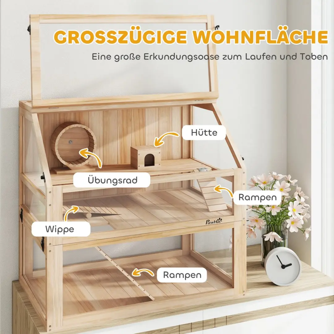 Pawhut Hamsterkooi 60cm - Houtkleur