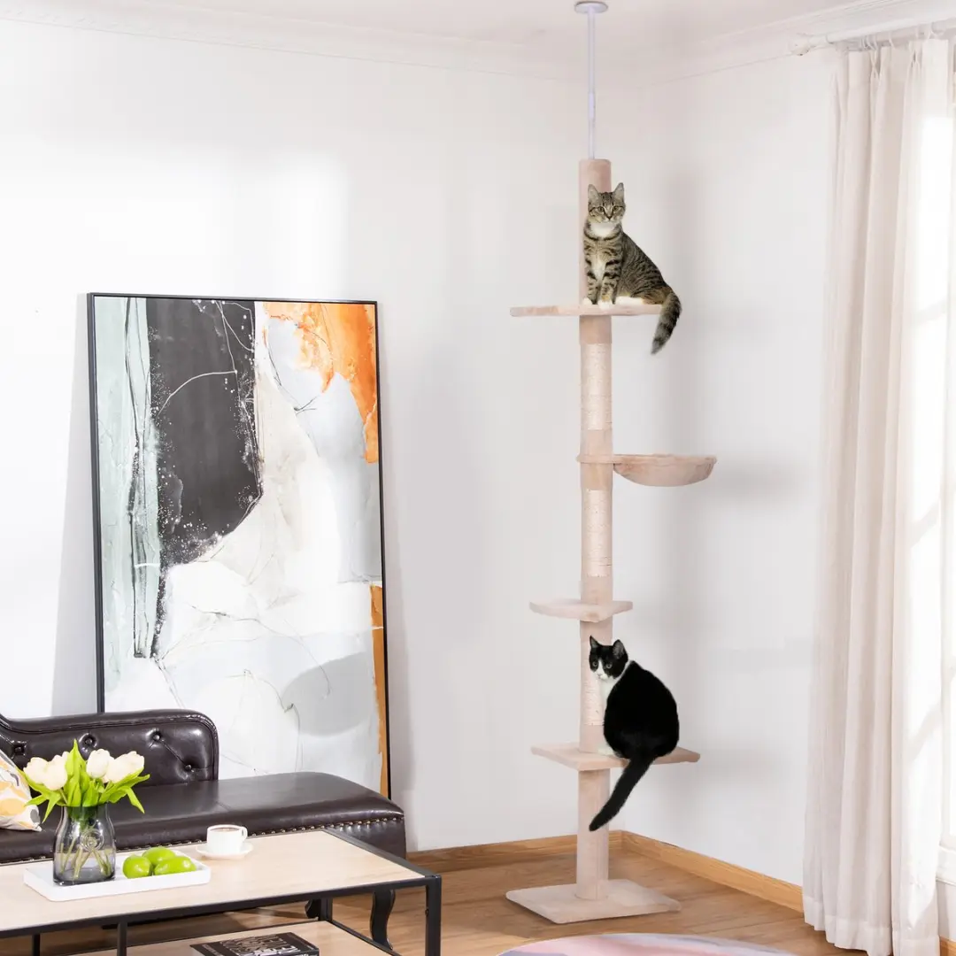 Pawhut Kattenboom 5 Niveau's - 5 Ligplekken - Ø30cm - Beige