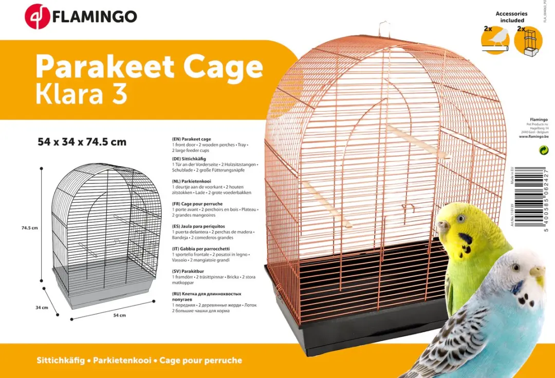 Flamingo Grasparkietenkooi Klara 3 - 54x34x74,5 cm - Multikleur