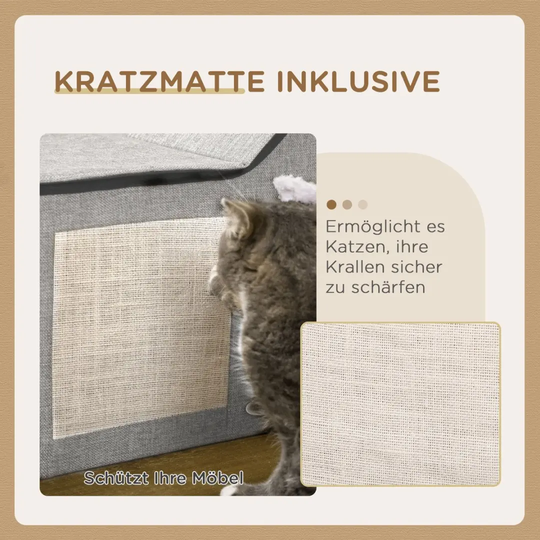 Pawhut Kattenhuis met Speelbal en 2 Ingangen - Grijs - afbeelding 6 van 6