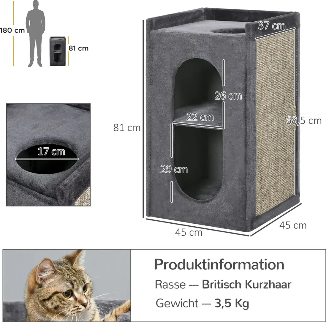 Pawhut Krabbak 45x45x81cm - Grijs - 3 Niveaus