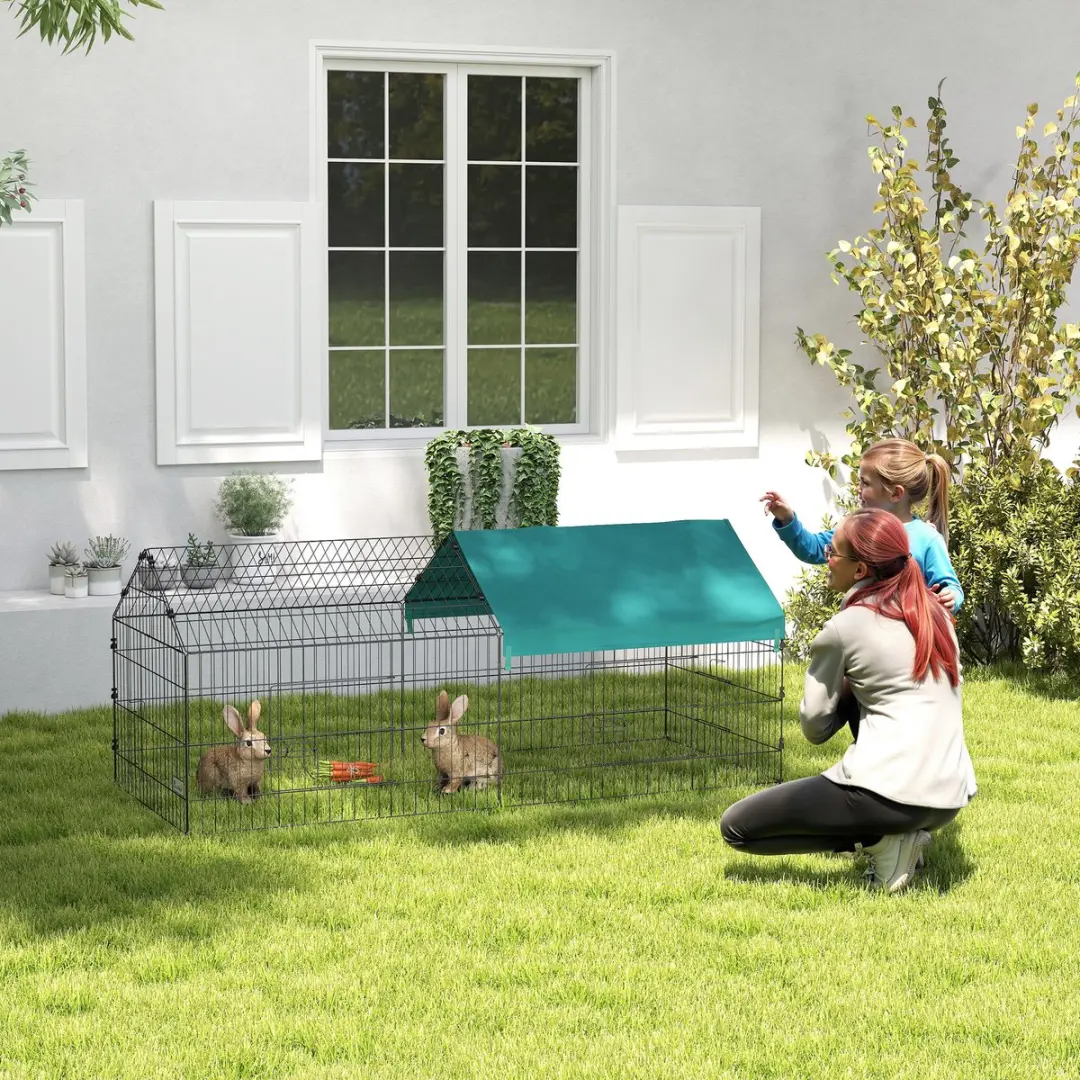 Pawhut Konijnenhok Buiten 185x75x75cm - Groen - afbeelding 6 van 6