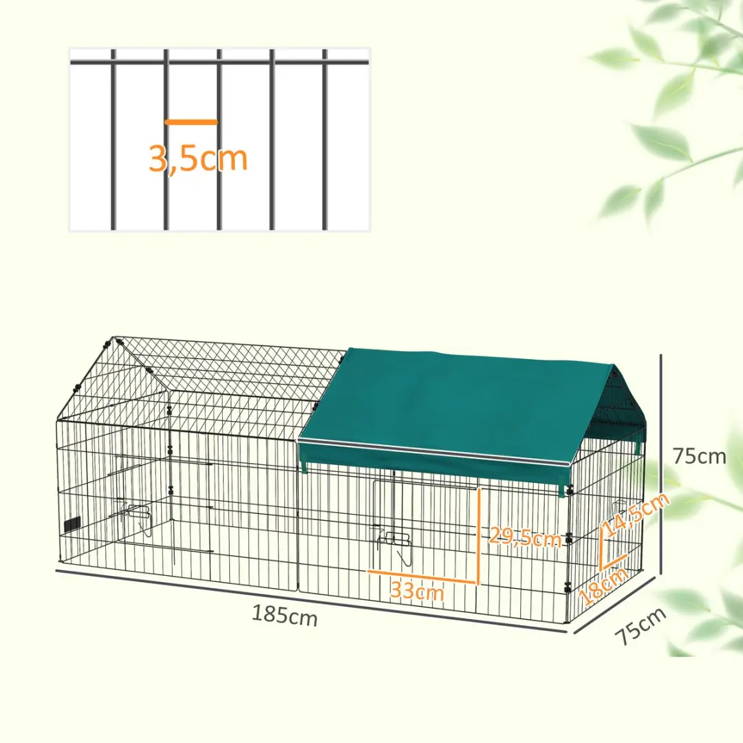 Pawhut Konijnenhok Buiten 185x75x75cm - Groen