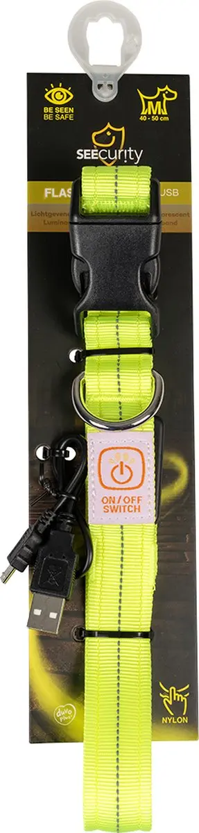 Duvo Dierenkleding Hond Halsband Nylon USB 40-55cm - Neon Geel