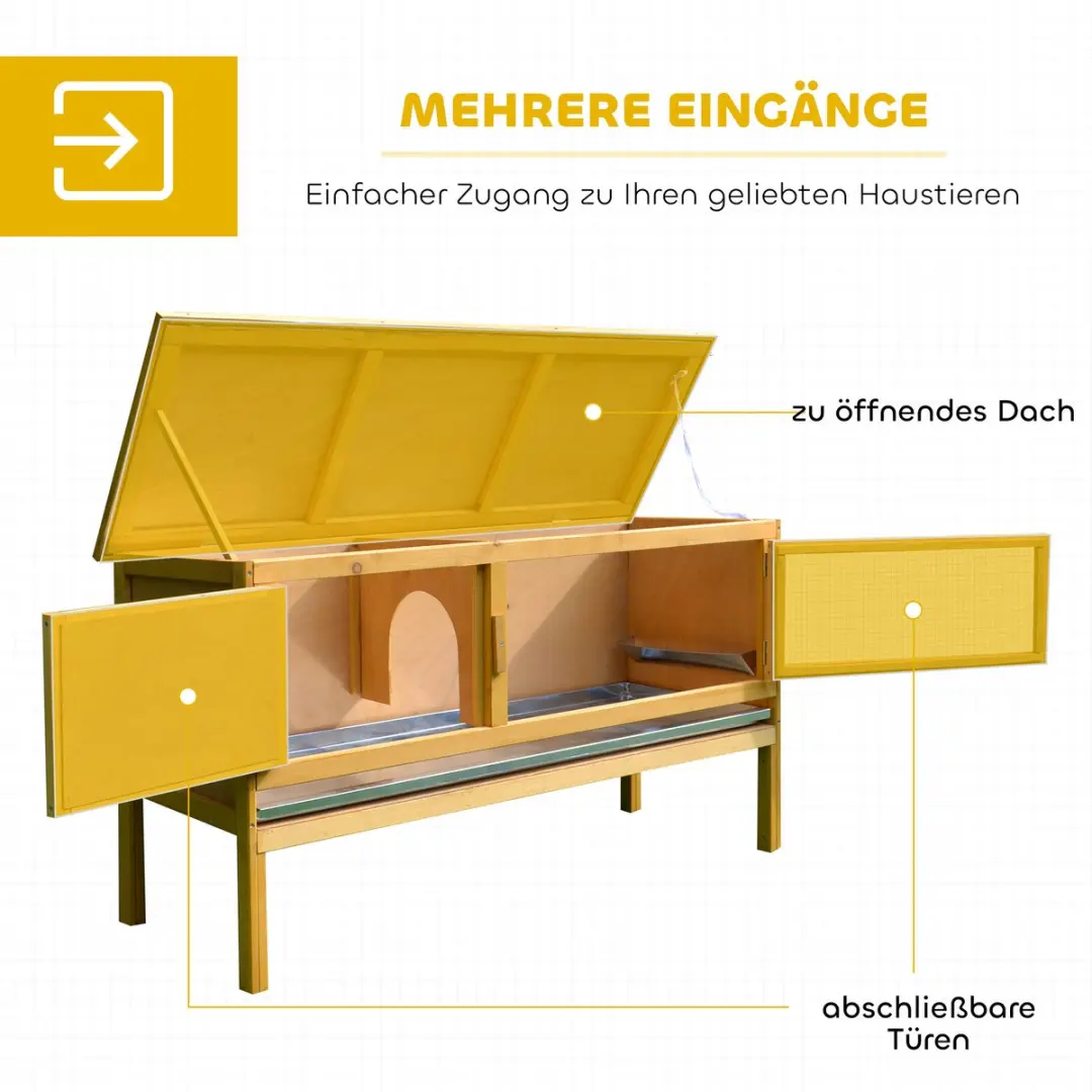 Pawhut Konijnenhok - 115x44x65cm Geel - afbeelding 6 van 6