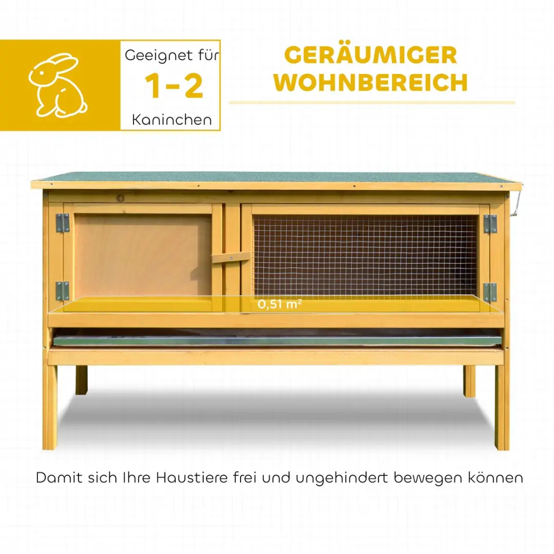 Pawhut Konijnenhok - 115x44x65cm Geel
