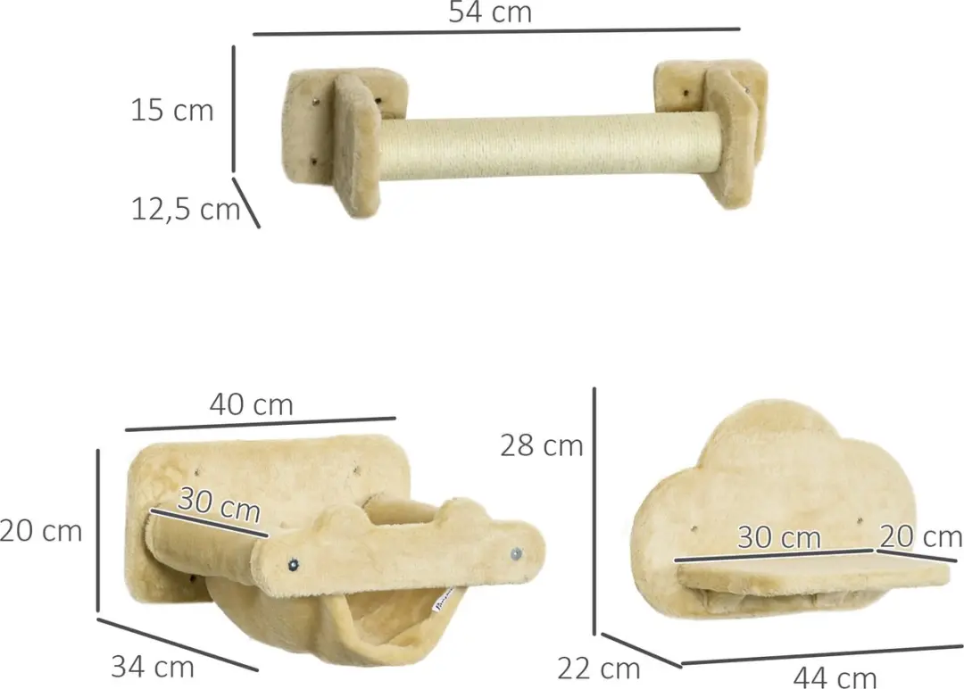 Pawhut Kattenkletterwand 5-delig - 4 Niveaus - Beige