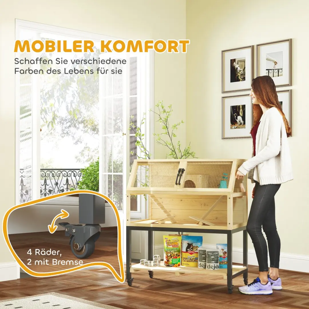 Pawhut Zwerghamsterkooi 87x43x101cm - Natuurhout - Inclusief waterfles & speelgoed - afbeelding 6 van 6