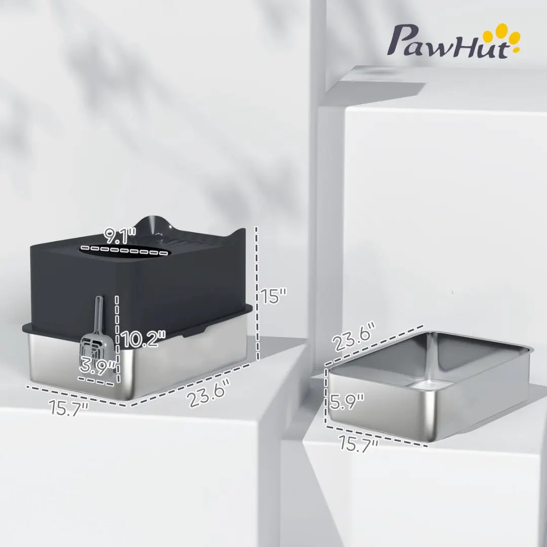 Pawhut Kattenbak 60x40x38cm - Inox - Zwart
