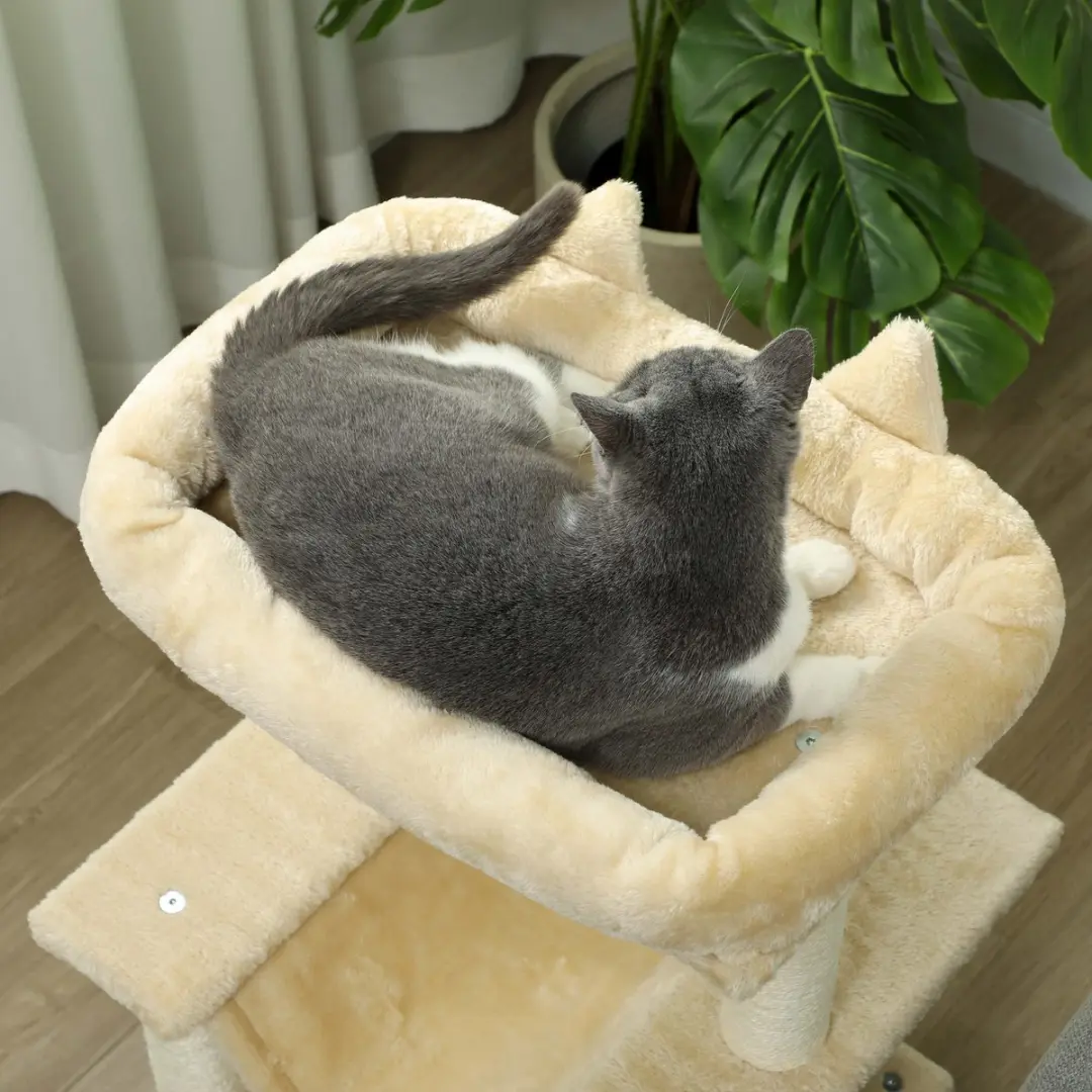 Pawhut Kattenkrabpaal 90cm - 3 Niveaus - 3 Ligplekken - Creme