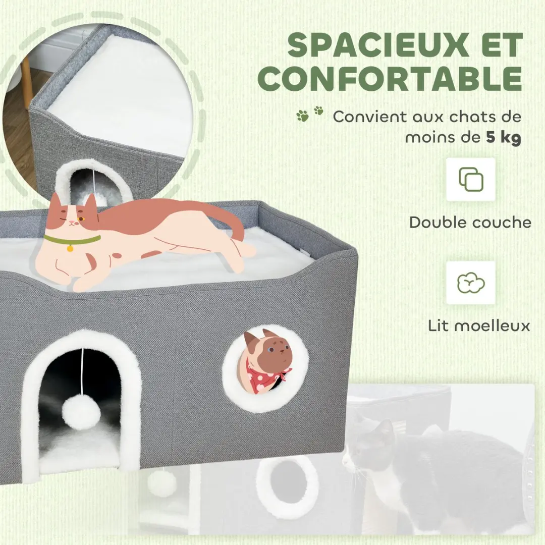 Pawhut Kattenhuis MDF Grijs - 60x40x34cm