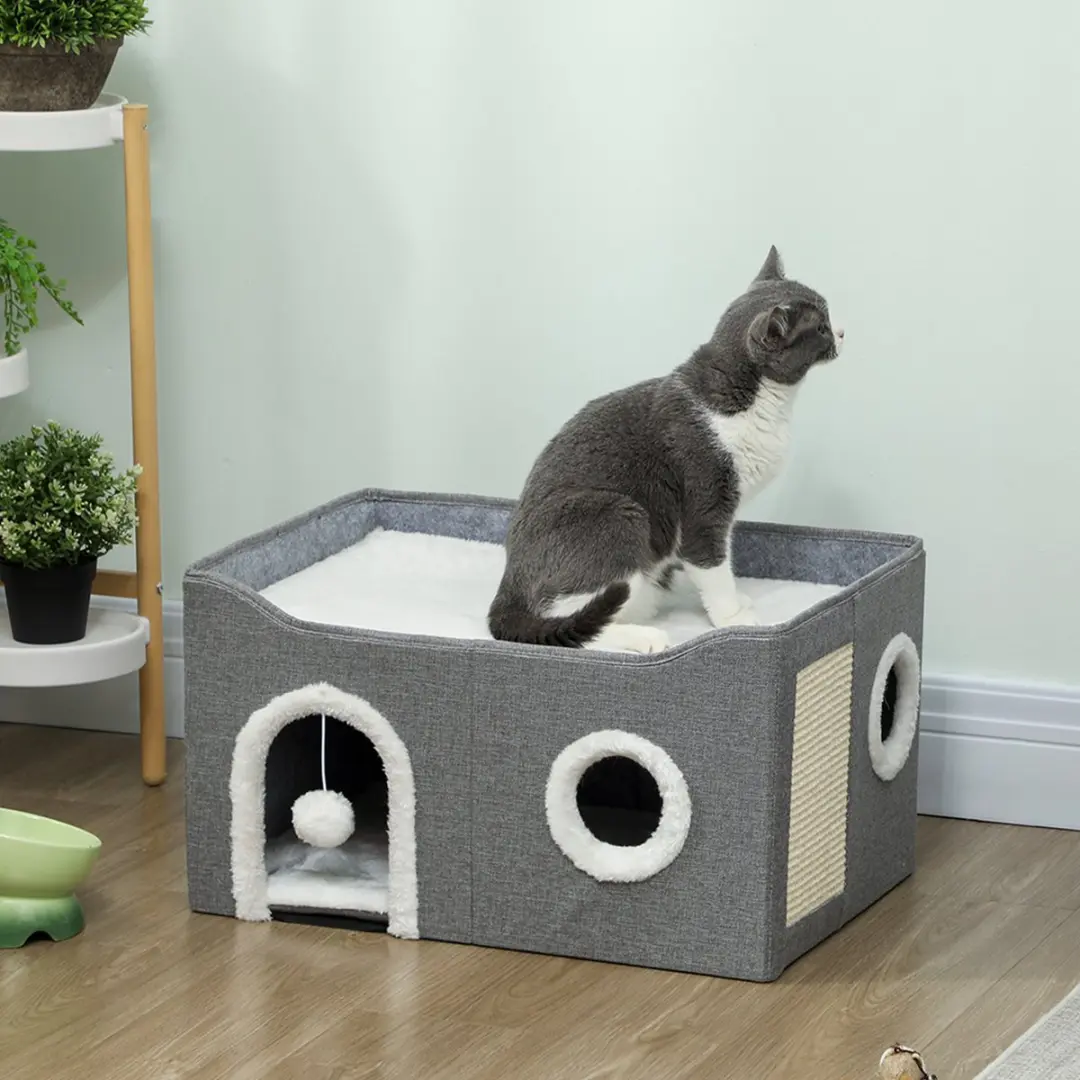 Pawhut Kattenhuis MDF Grijs - 60x40x34cm