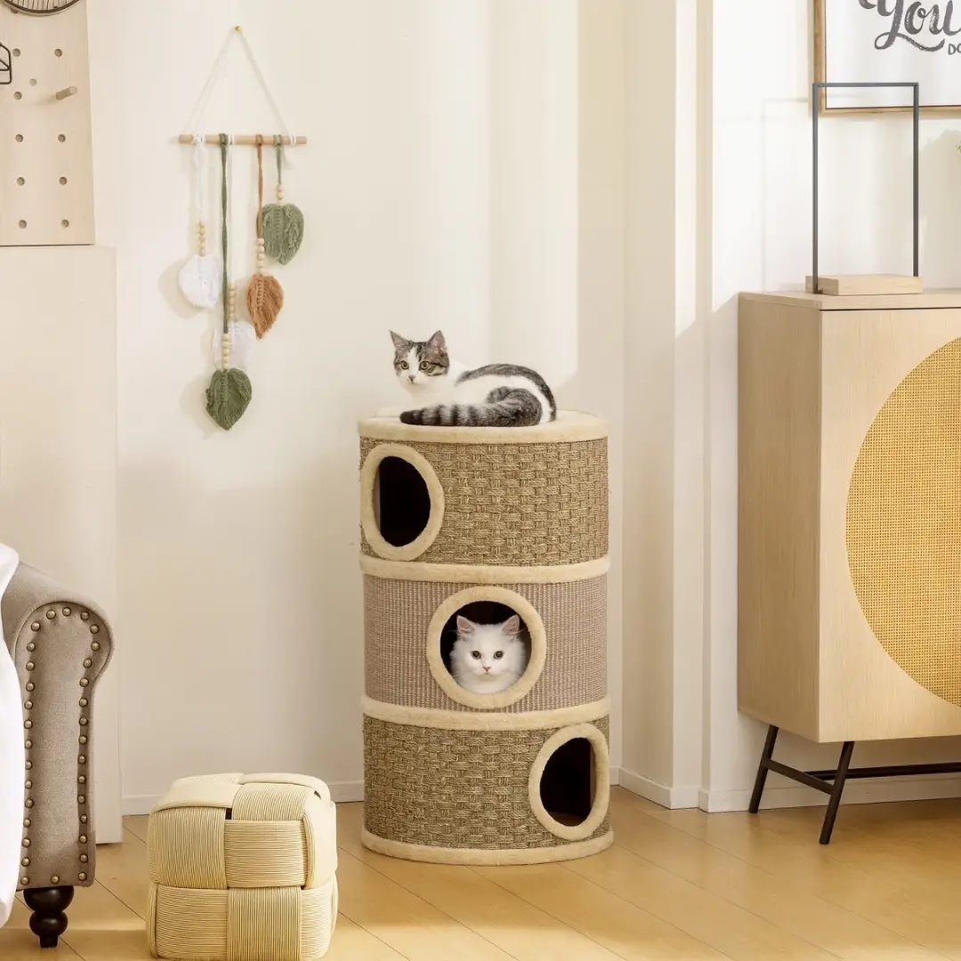 Pawhut Kattentoren Khaki+Koffie - 45x45x79cm - 3 Ligplekken