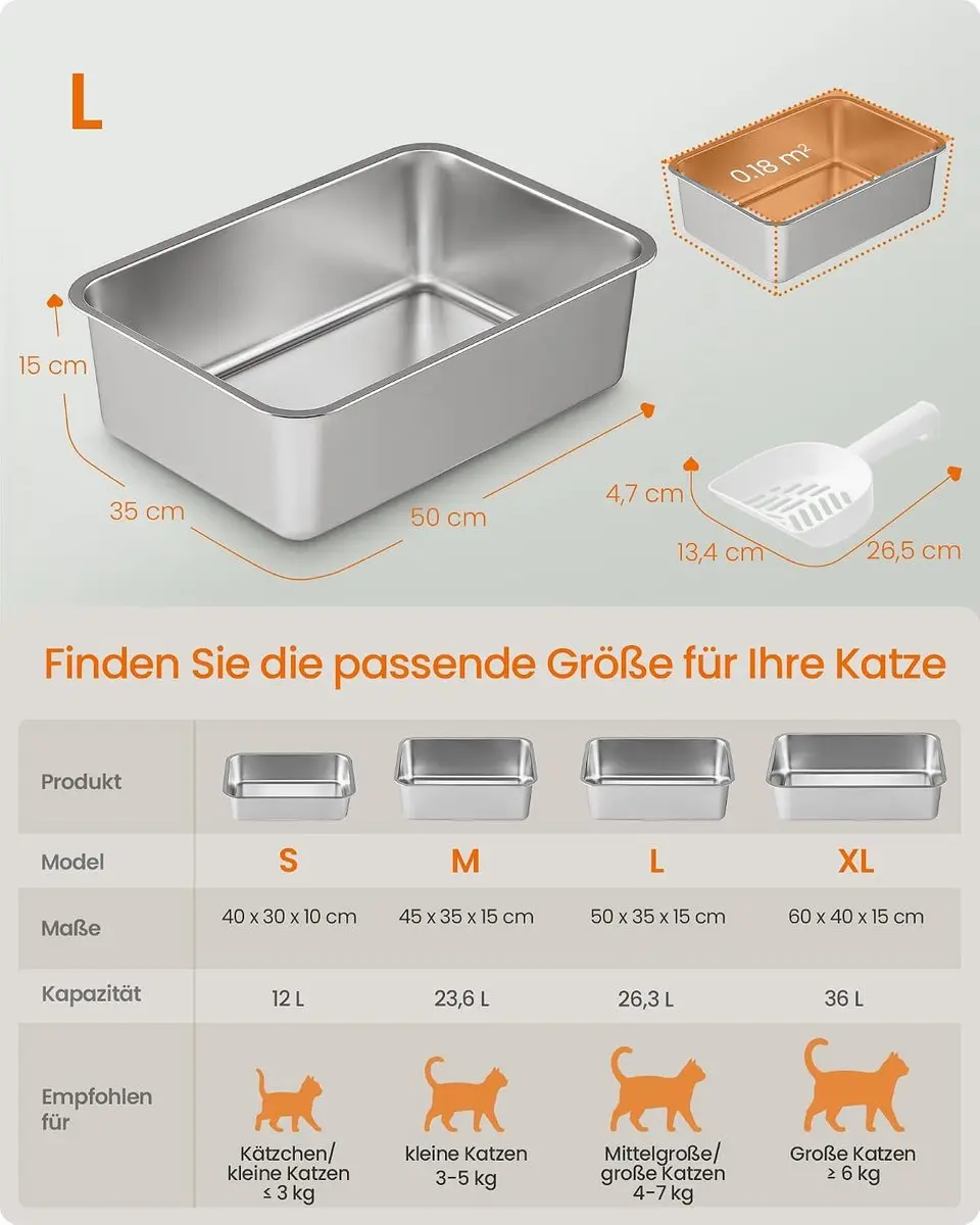 Songmics Kattenbak PPT016E101 - Roestvrij staal 50x35x15cm - afbeelding 6 van 6