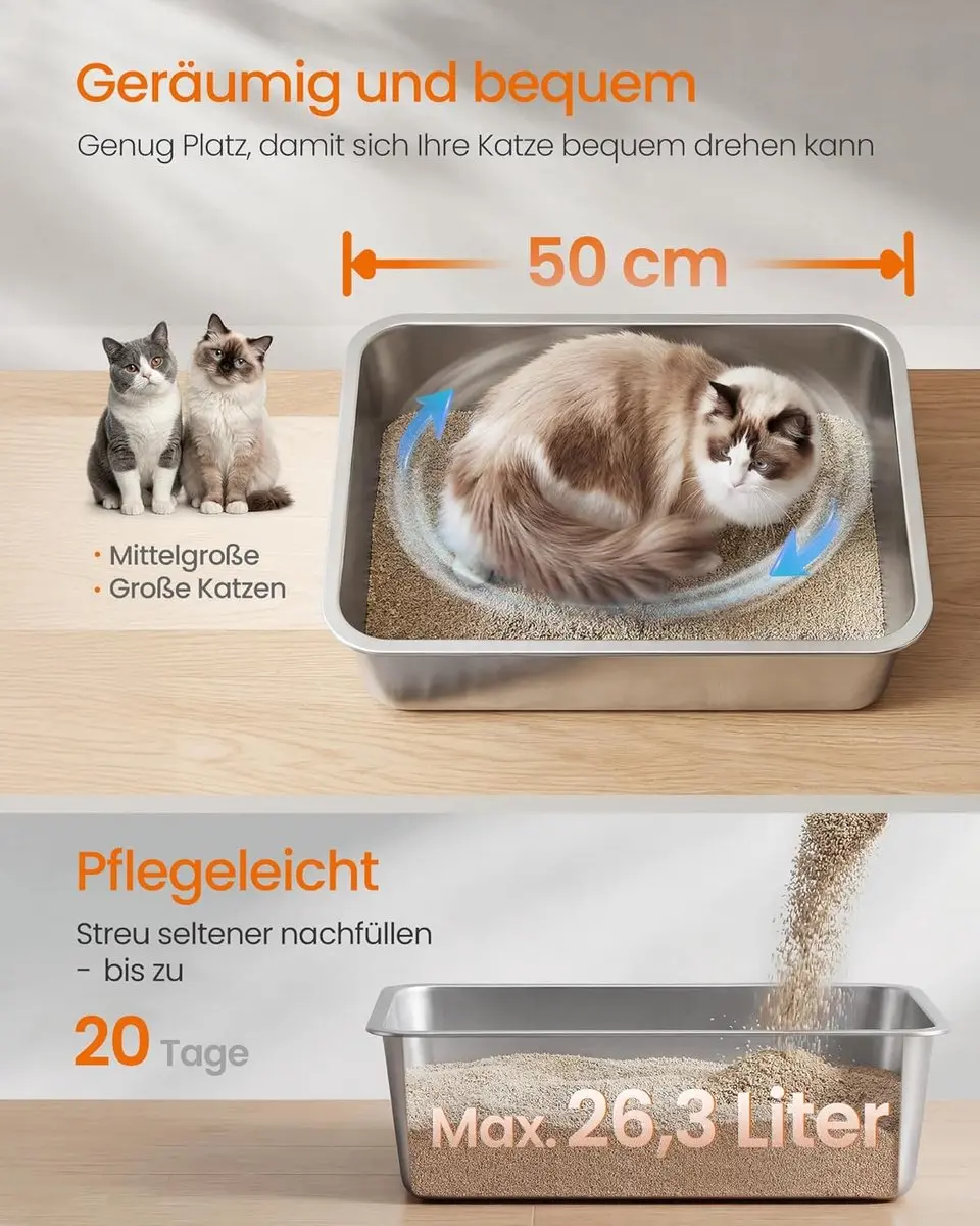 Songmics Kattenbak PPT016E101 - Roestvrij staal 50x35x15cm