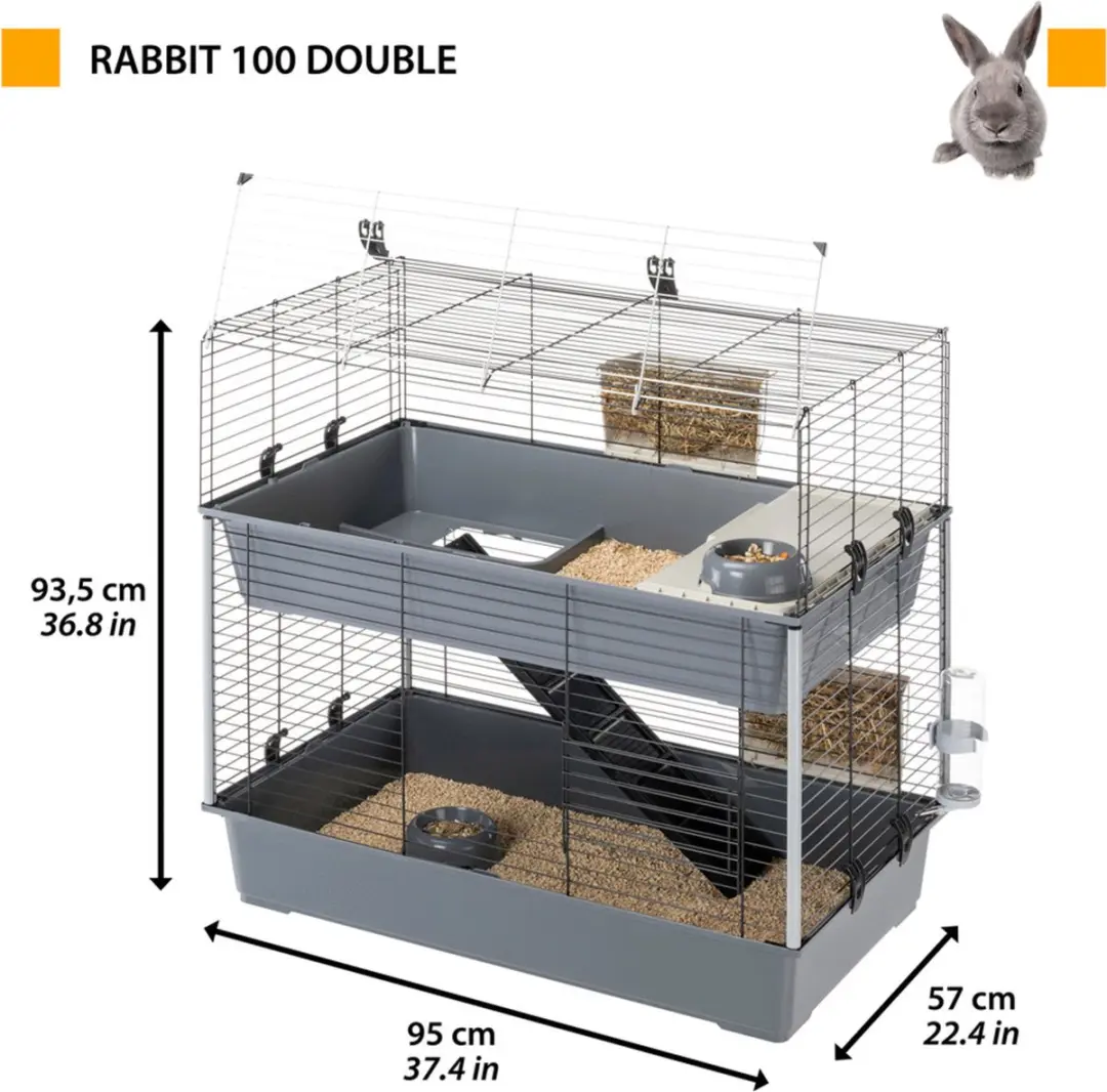 Ferplast Rabbit 100 Dubbel Konijnenkooi - 95x57x93.5cm - Grijs