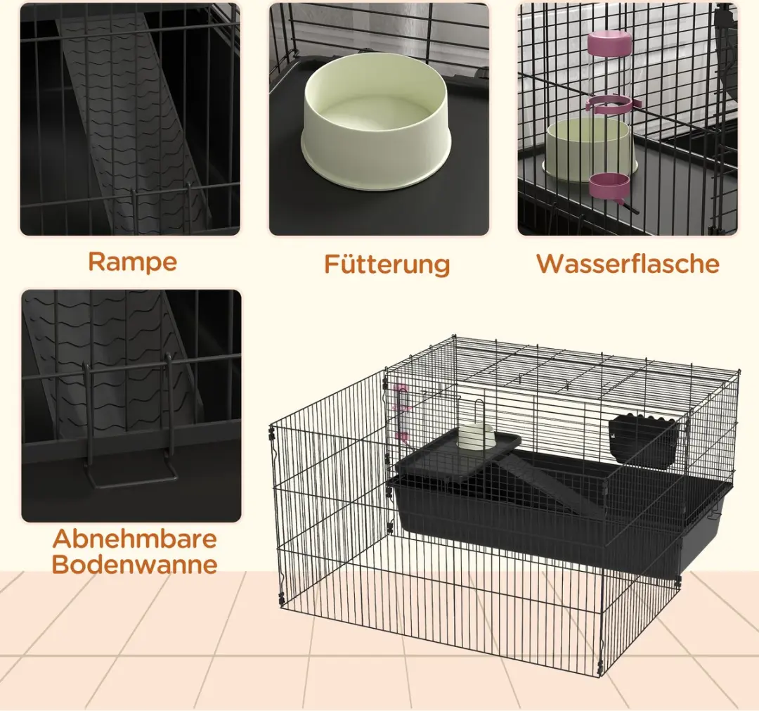 Pawhut Kleintierkooi 99cm - 1 verdieping - Zwart