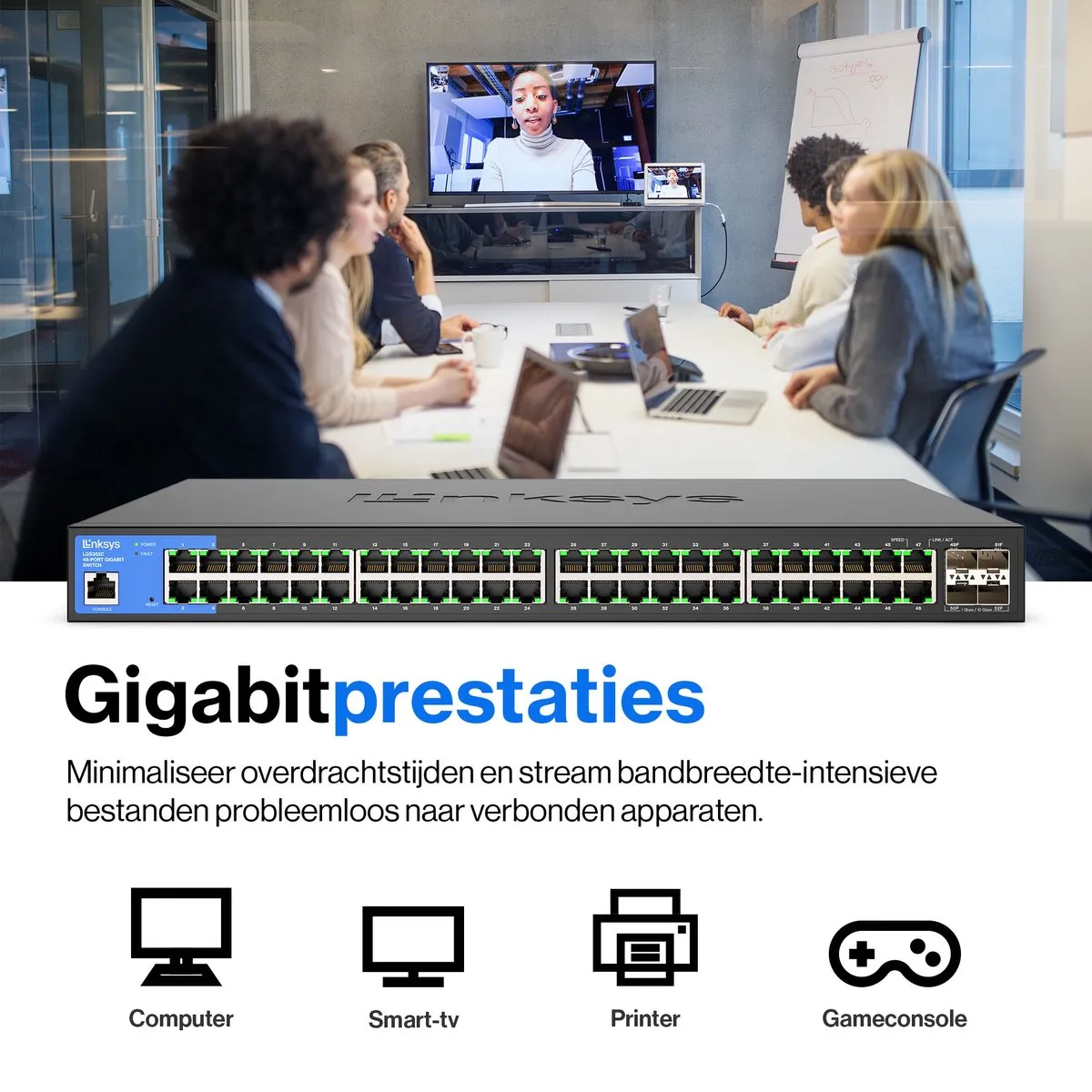 Linksys LGS352C - Network Switch - Managed - 48 Poorten - 10G SFP+ Poorten - Zwart