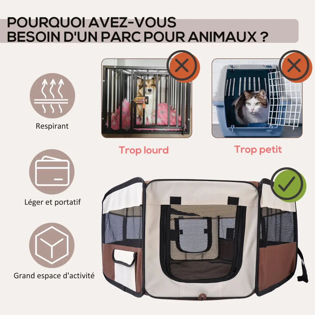 Pawhut Huisdierenbox Oxfordstof 90x90x41cm - Bruin - afbeelding 6 van 6
