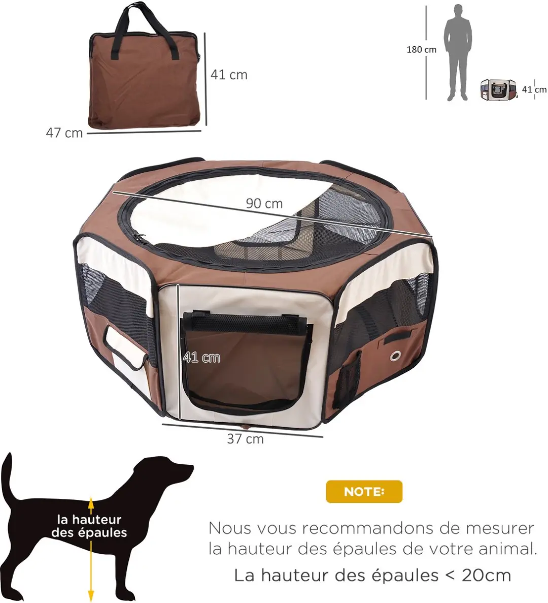 Pawhut Huisdierenbox Oxfordstof 90x90x41cm - Bruin