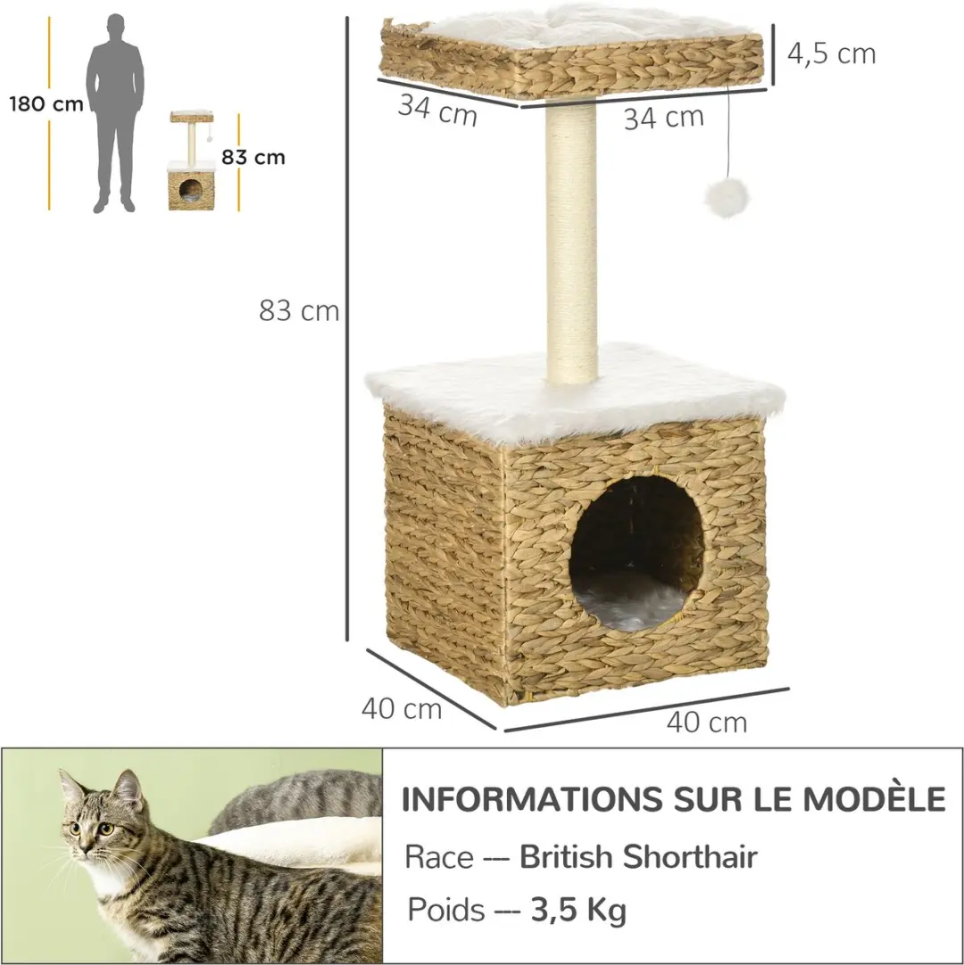 Pawhut Kattenboom 40x40x83cm - 2 Niveaus - Bruin